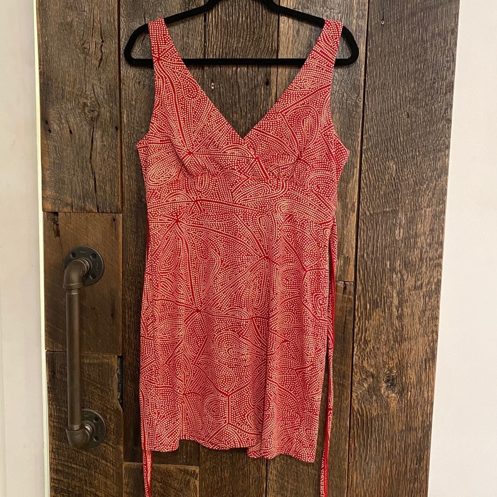 Red polka dot mini dress.